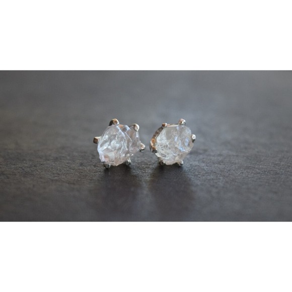 Sterling silver stud earrings, alternative diamond, uncut natural gemsto… - Picture 4 of 5